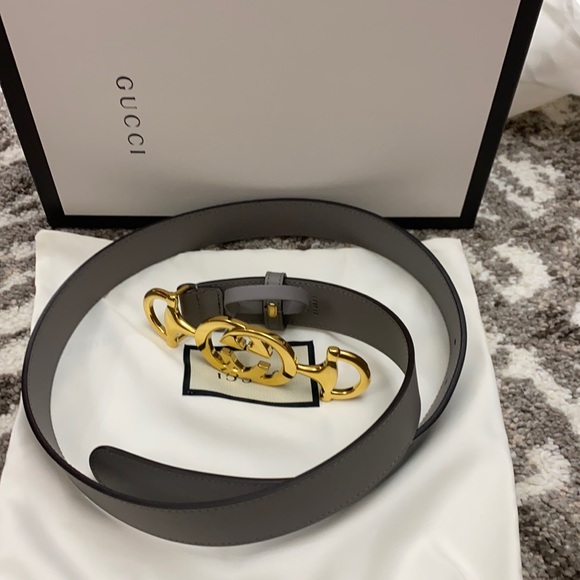 Gucci Leather Belt with Interlocking G Horse-bit Buckle in Taupe Gray - Picture 2 of 7